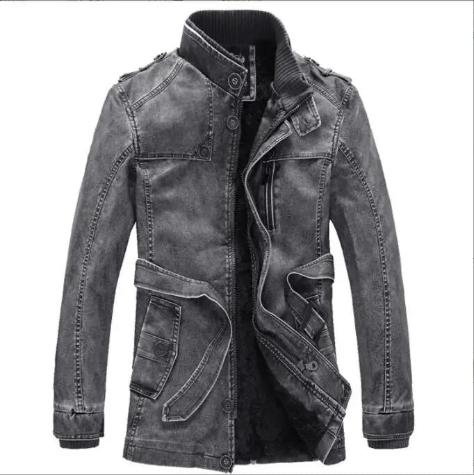 Men's Long Fleece-Lined Leather Jacket – Saint Dor UK – back view