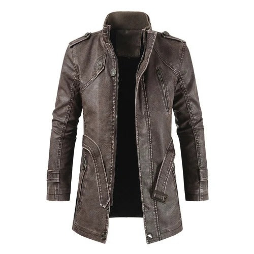 Men's Long Fleece-Lined Leather Jacket – Saint Dor UK – side view