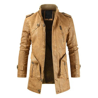 Men's Long Fleece-Lined Leather Jacket – Saint Dor UK – front view