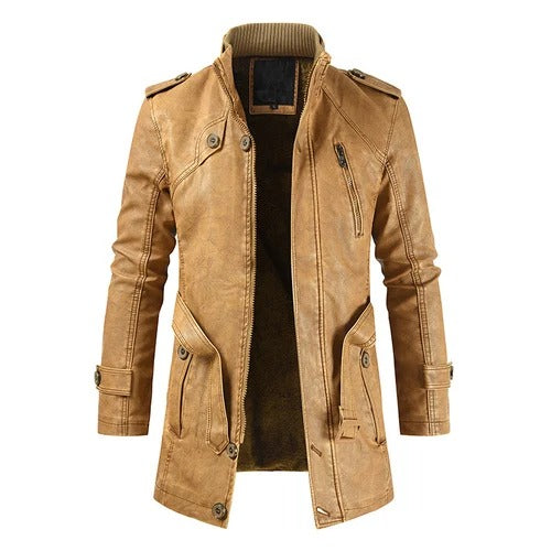 Men's Long Fleece-Lined Leather Jacket – Saint Dor UK – front view