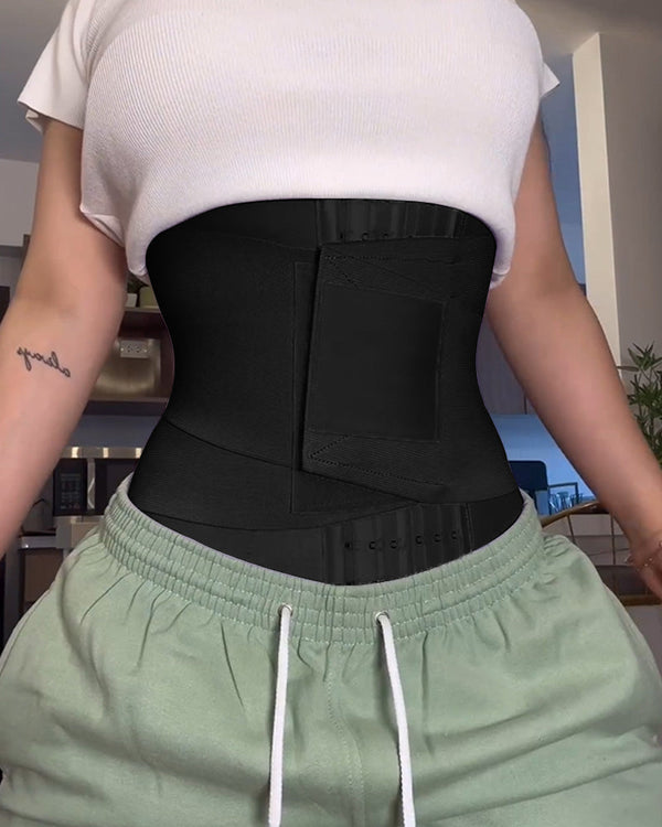 Underbust waist cincher with three rows of hooks and hook-and-loop wrap band - black