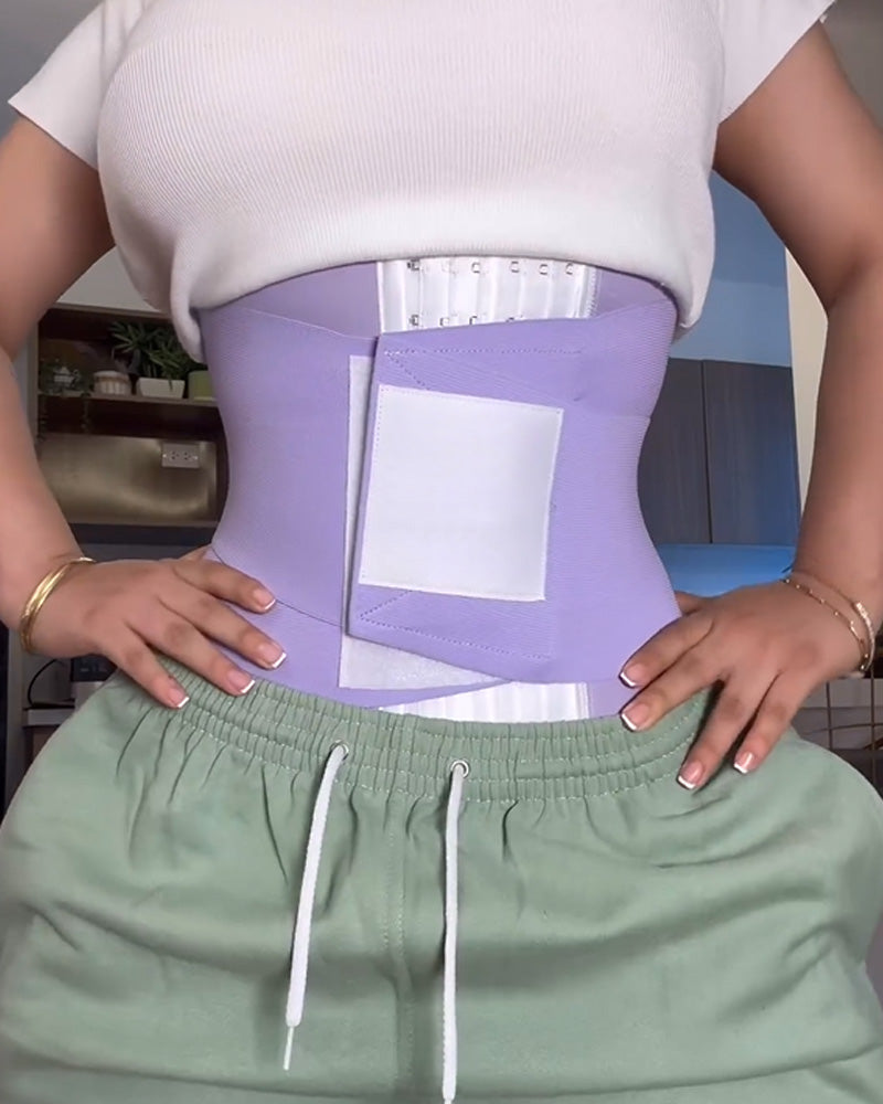 Underbust waist cincher with three rows of hooks and hook-and-loop wrap band - lilac