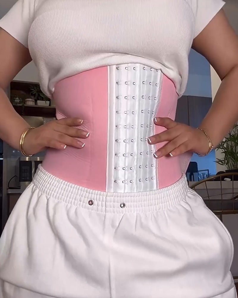 Underbust waist cincher with three rows of hooks and hook-and-loop wrap band