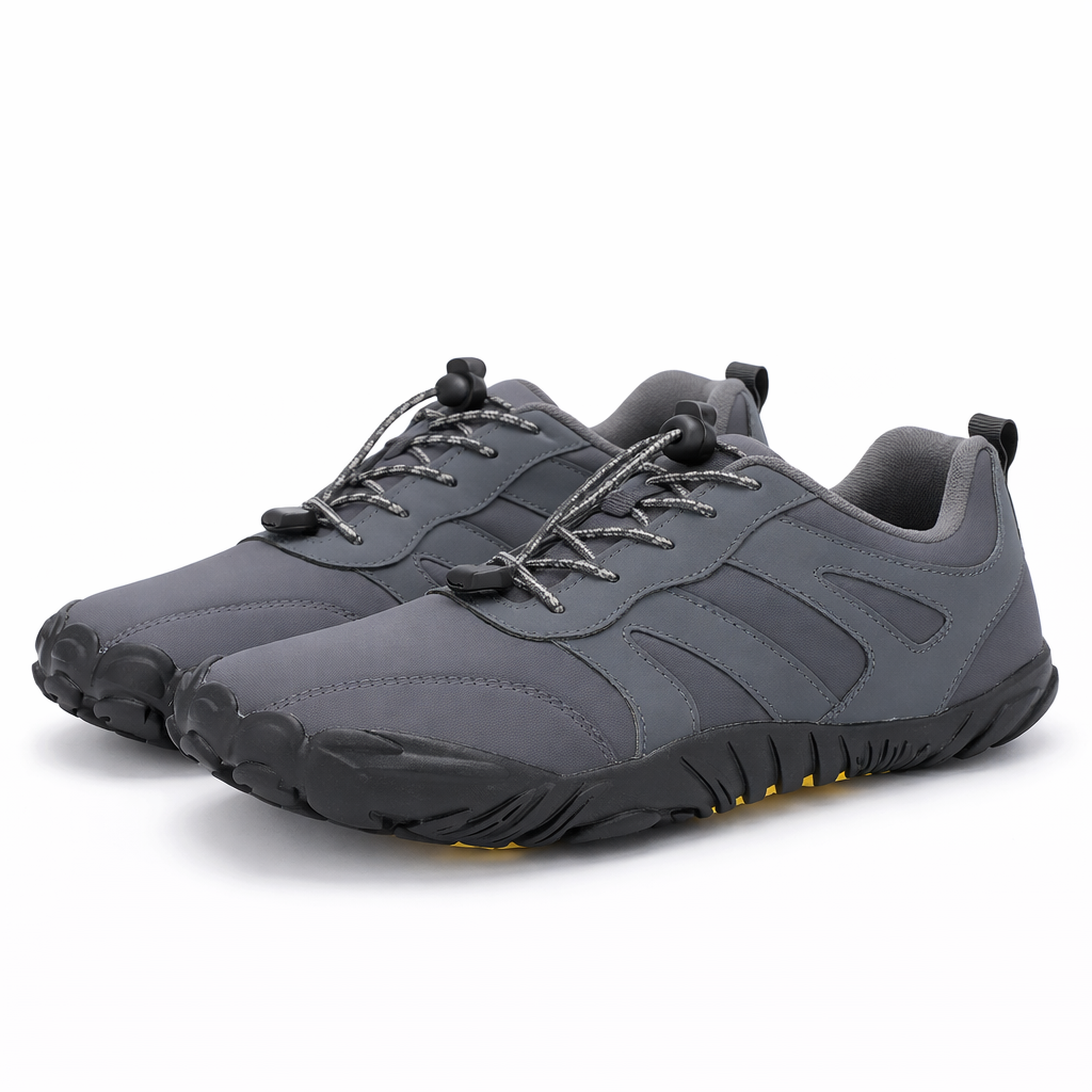 Unisex barefoot winter shoes with a toggle lace and a wide toe box in grey