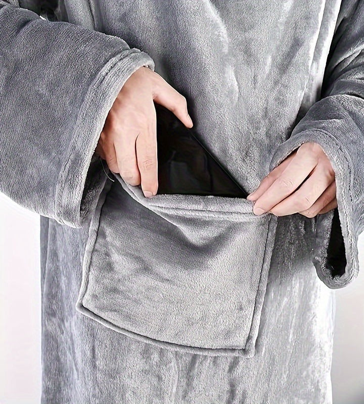 Wearable fleece blanket with sleeves and a front pocket - view 2