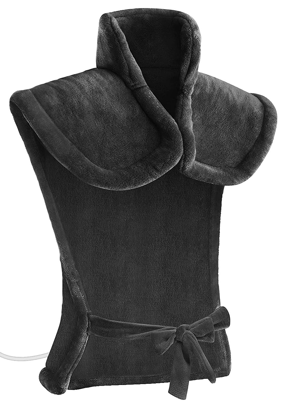 Weighted heating pad for the neck, shoulders and back with a collar and waist tie - charcoal