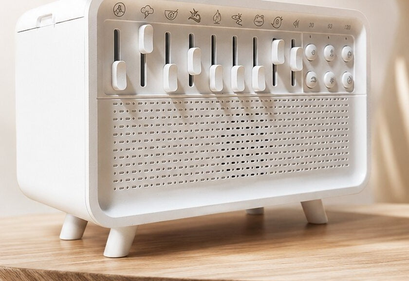 White noise aroma diffuser shaped like a retro radio with sliders - view 2