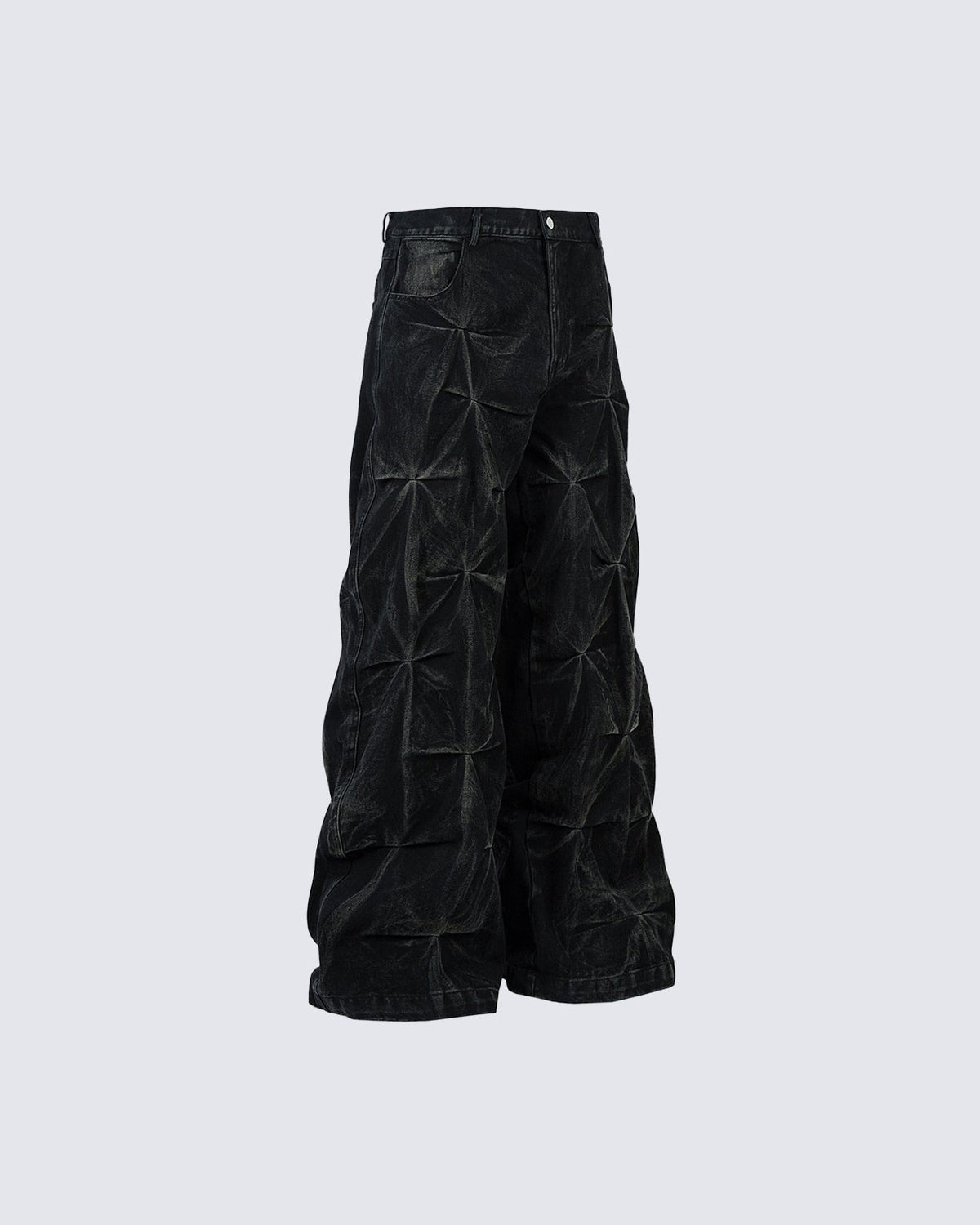 Wide baggy jeans with a pleated crinkle texture and waxed finish - view 8