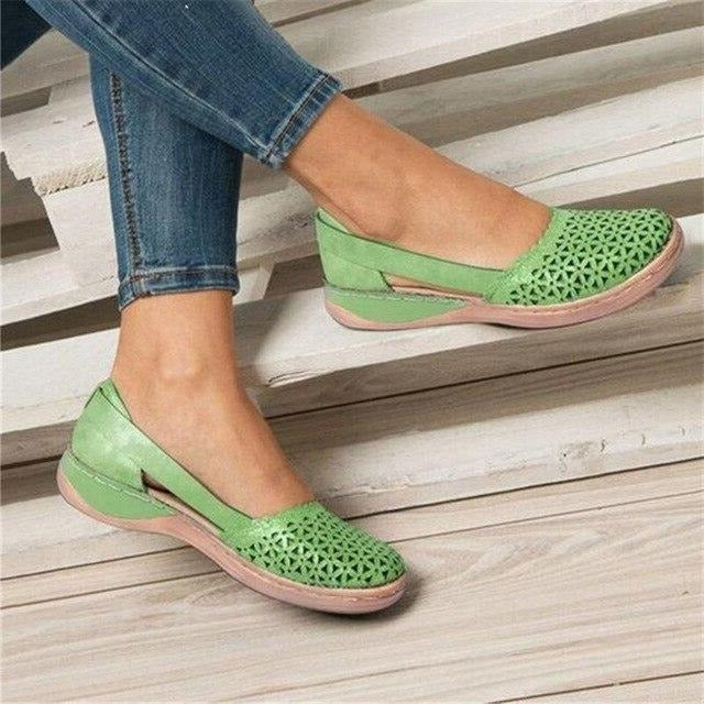 Women's wide fit ballet flats with a roomy cut-out toe and a hidden heel - light green