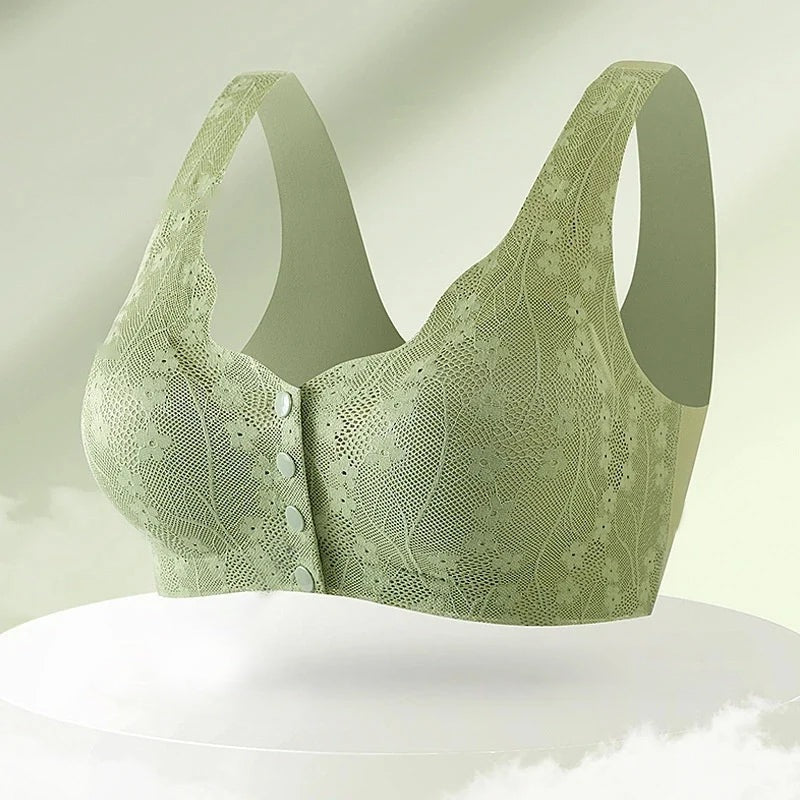 Wireless bra with a buttoned front fastening and floral lace - view 7