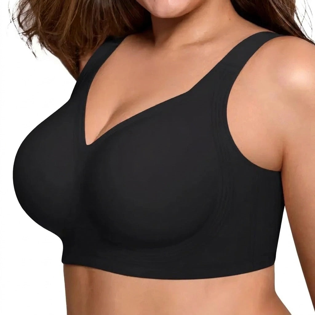 Wireless push-up bra with full coverage cups and wide shoulder straps - black