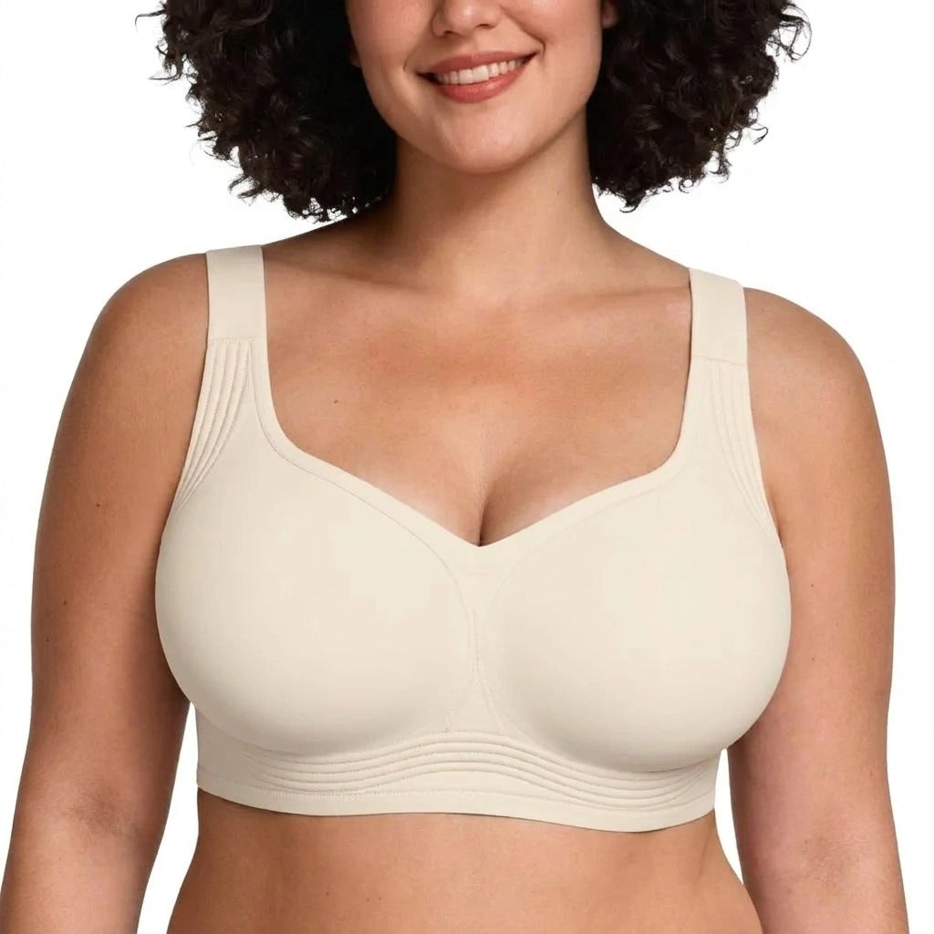 Wireless push-up bra with full coverage cups and wide shoulder straps - ivory