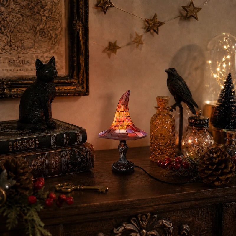 Table lamp shaped like a witch's hat with a coloured mosaic shade - view 4