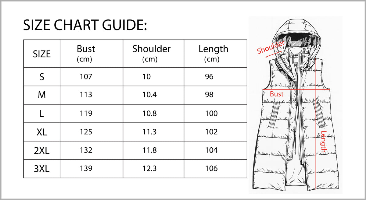 Longline sleeveless puffer gilet with a padded hood and zip front