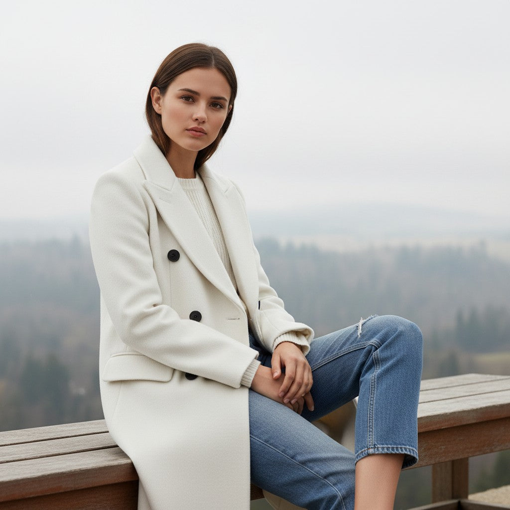 Long wool-blend coat with a notch lapel and a self-tie belt