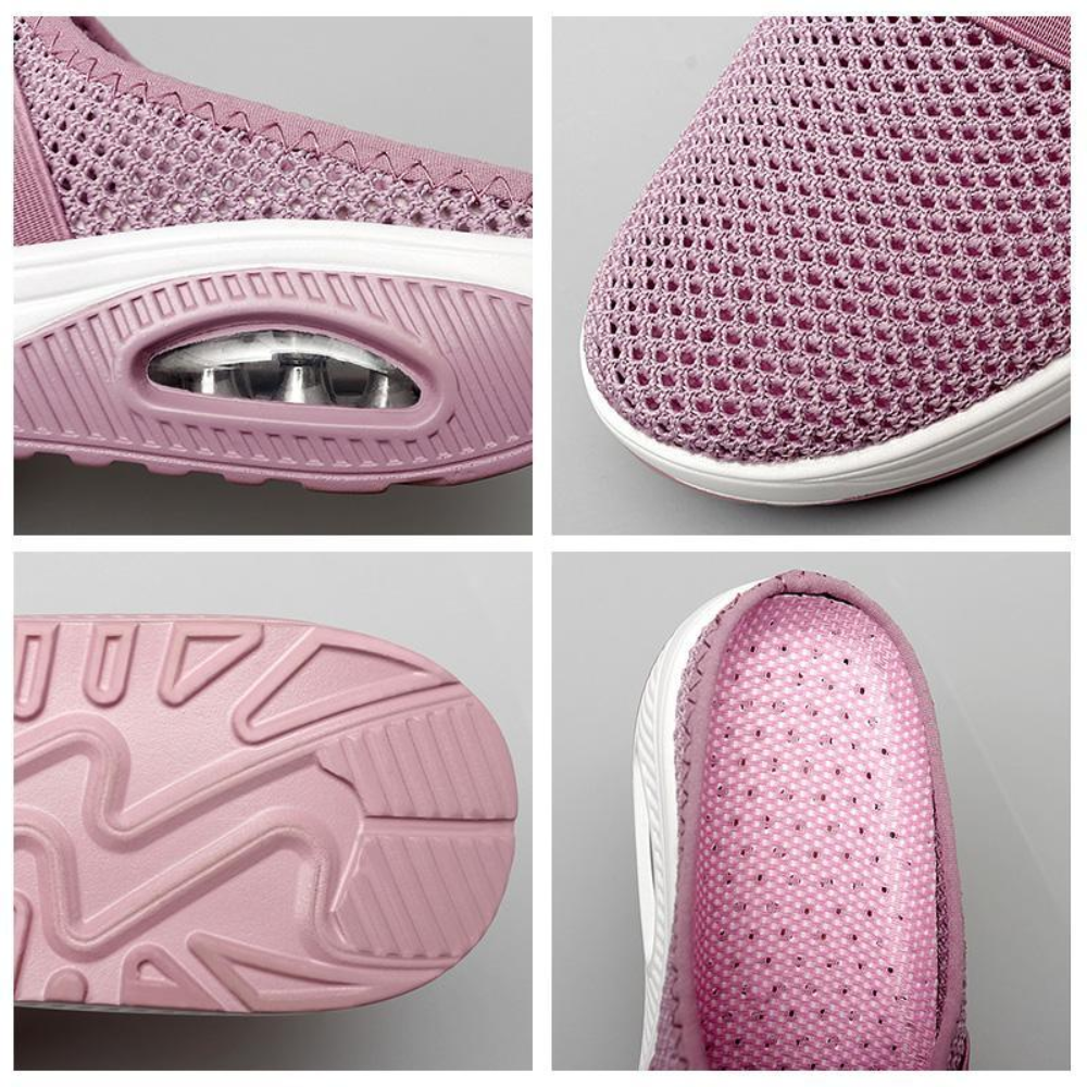 Women's backless mesh trainers with an air cushion sole