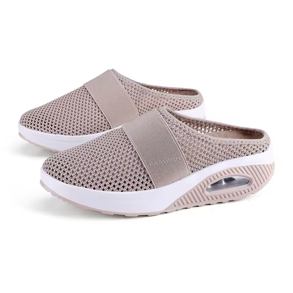 Women's backless mesh trainers with an air cushion sole