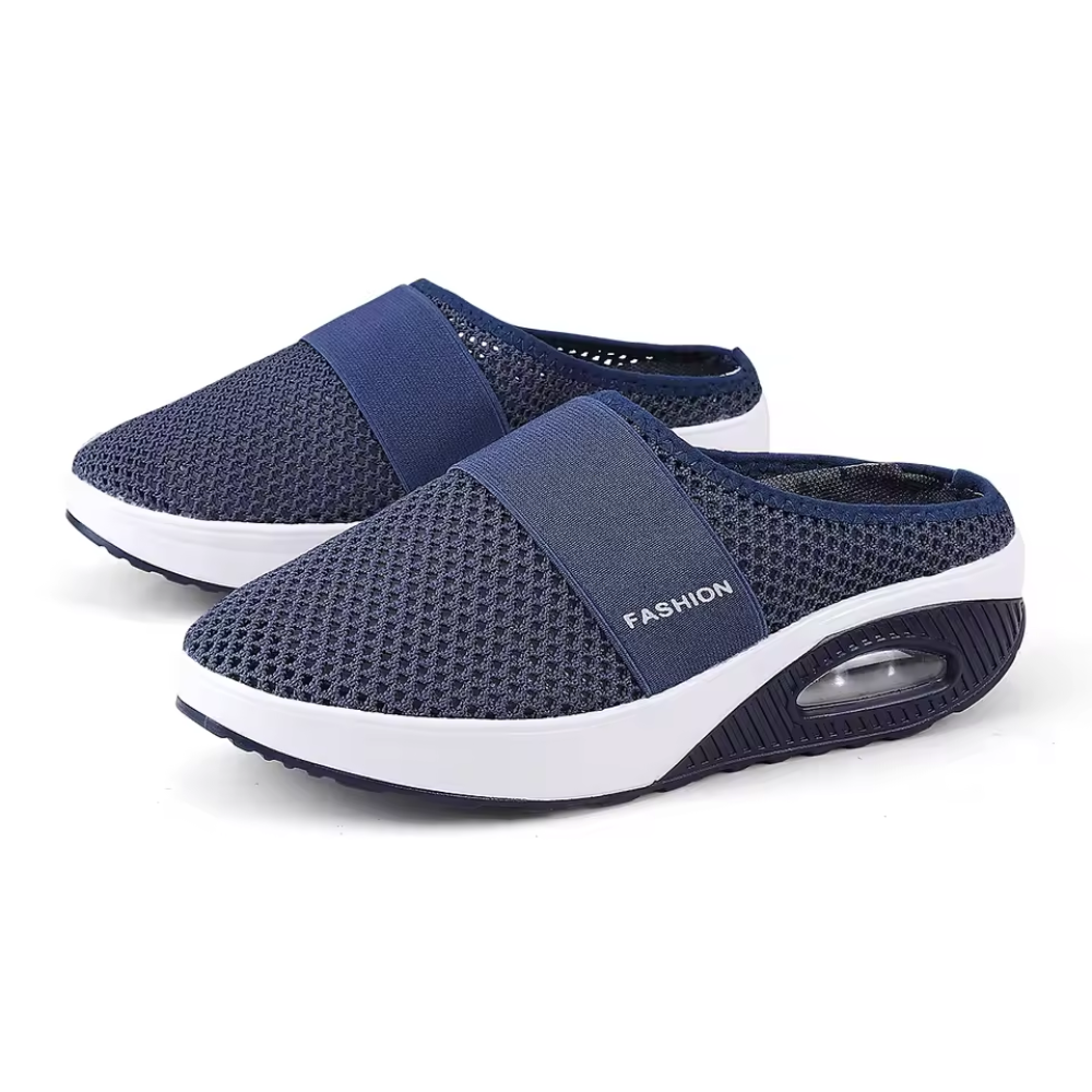 Women's backless mesh trainers with an air cushion sole