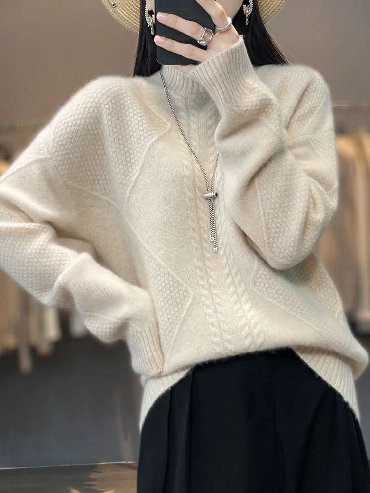 Women's cable knit roll neck jumper with ribbed trims - view 2