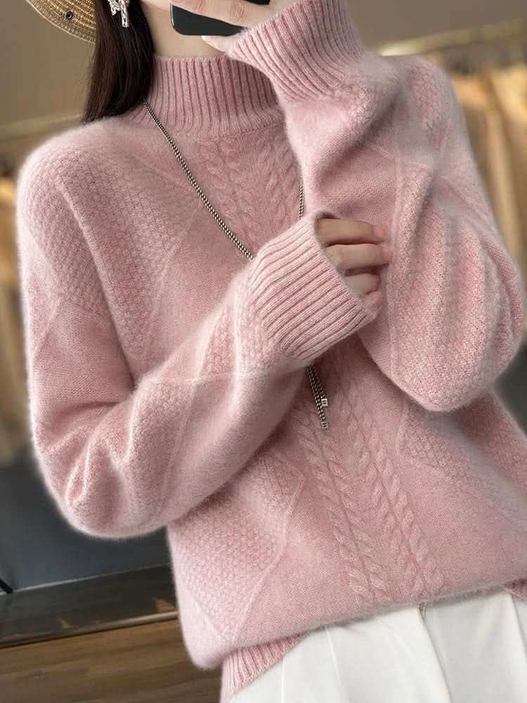 Women's cable knit roll neck jumper with ribbed trims - view 4