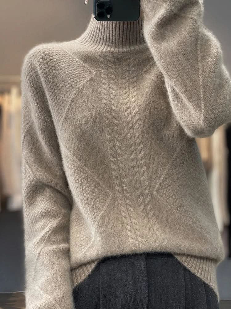 Women's cable knit roll neck jumper with ribbed trims - view 6