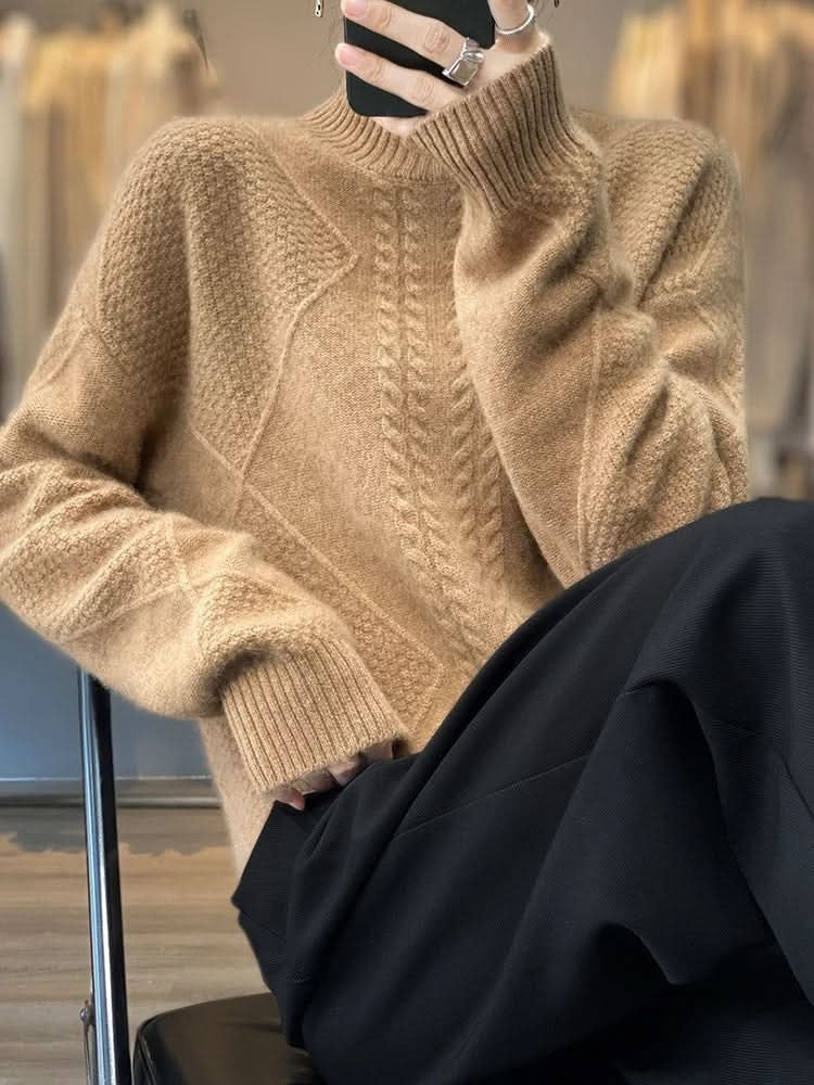Women's cable knit roll neck jumper with ribbed trims - view 8