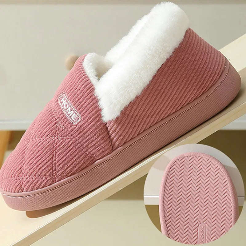 Women's corduroy slippers with quilted diamond stitch, plush cuff and closed back - view 4