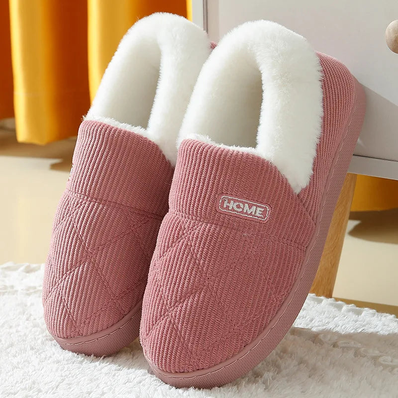 Women's corduroy slippers with quilted diamond stitch, plush cuff and closed back - dusty pink