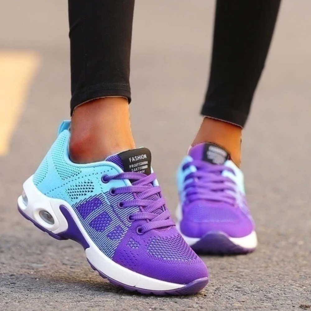 Women's ergonomic knit trainers with an air cushion sole
