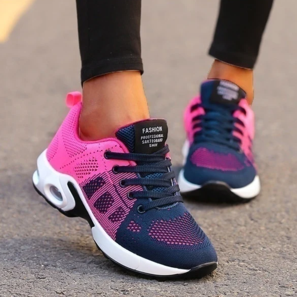 Women's ergonomic knit trainers with an air cushion sole