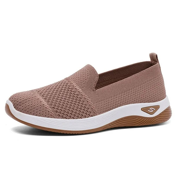 Women's ergonomic knit slip-on trainers with a cushioned heel