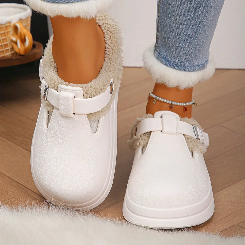 Women's EVA clog slippers with an adjustable buckle strap, plush lining and open back - view 4