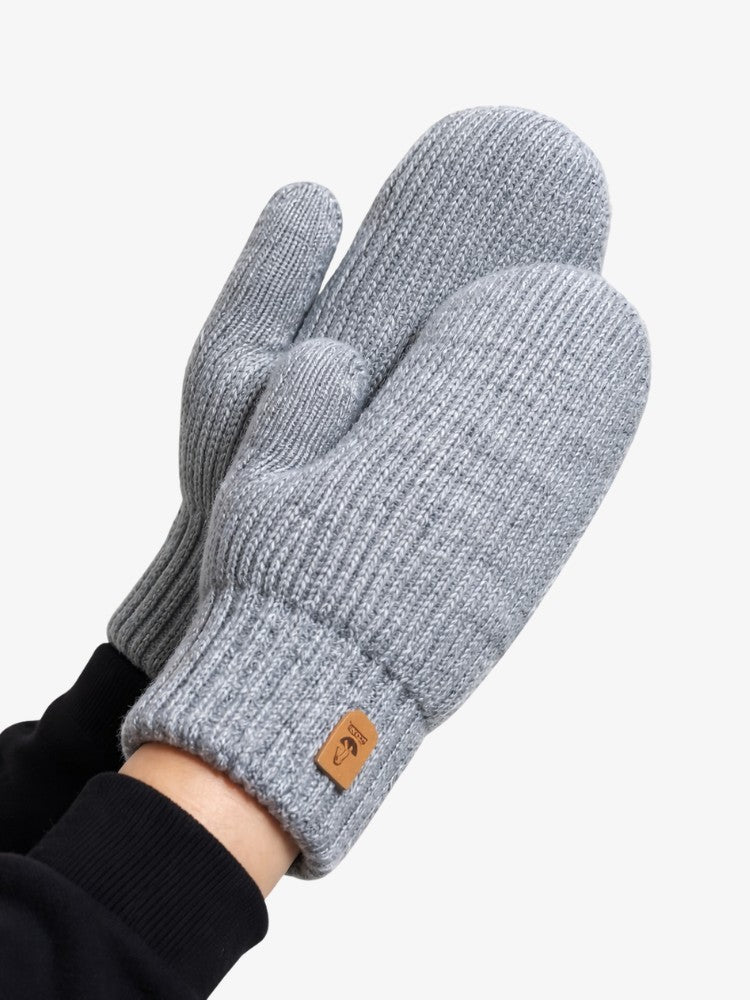 Women's knitted mittens with fleece lining and a long ribbed cuff - grey