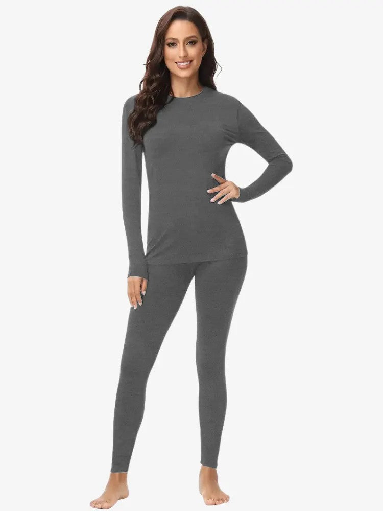 Women's fleece-lined thermal set with long-sleeve top and leggings - dark grey