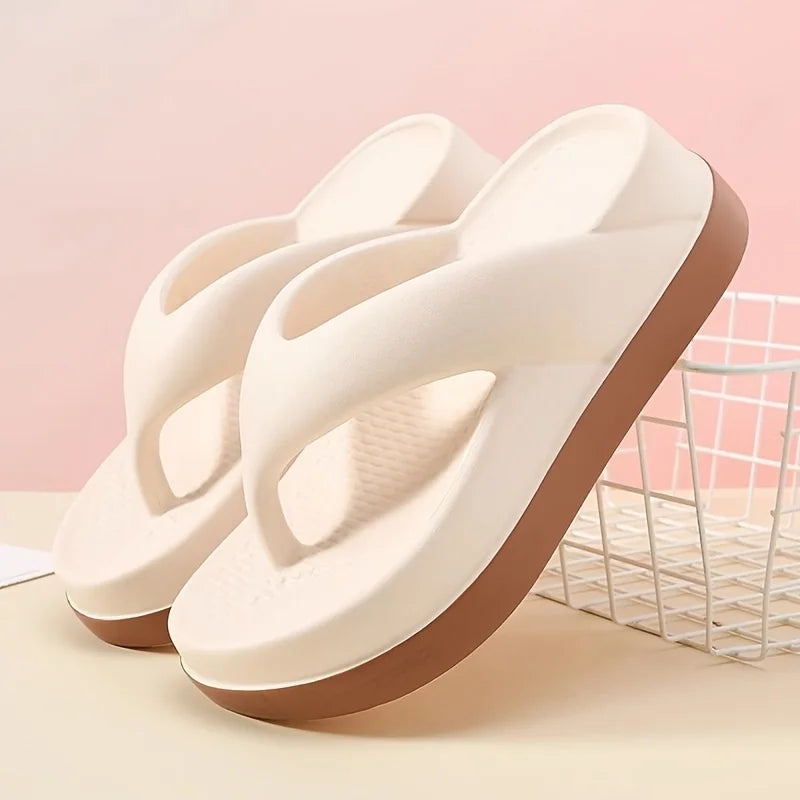 Flip flops with a wide strap, textured footbed and thick sole in a contrast colour - view 3