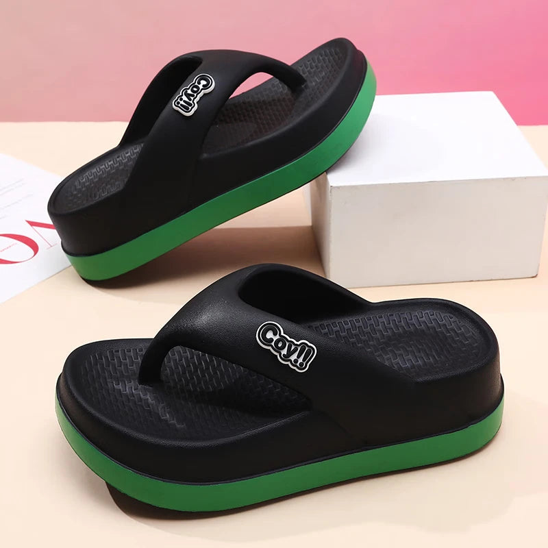 Women's flip flops in EVA with a thick two-tone platform sole and a wide soft strap - view 5