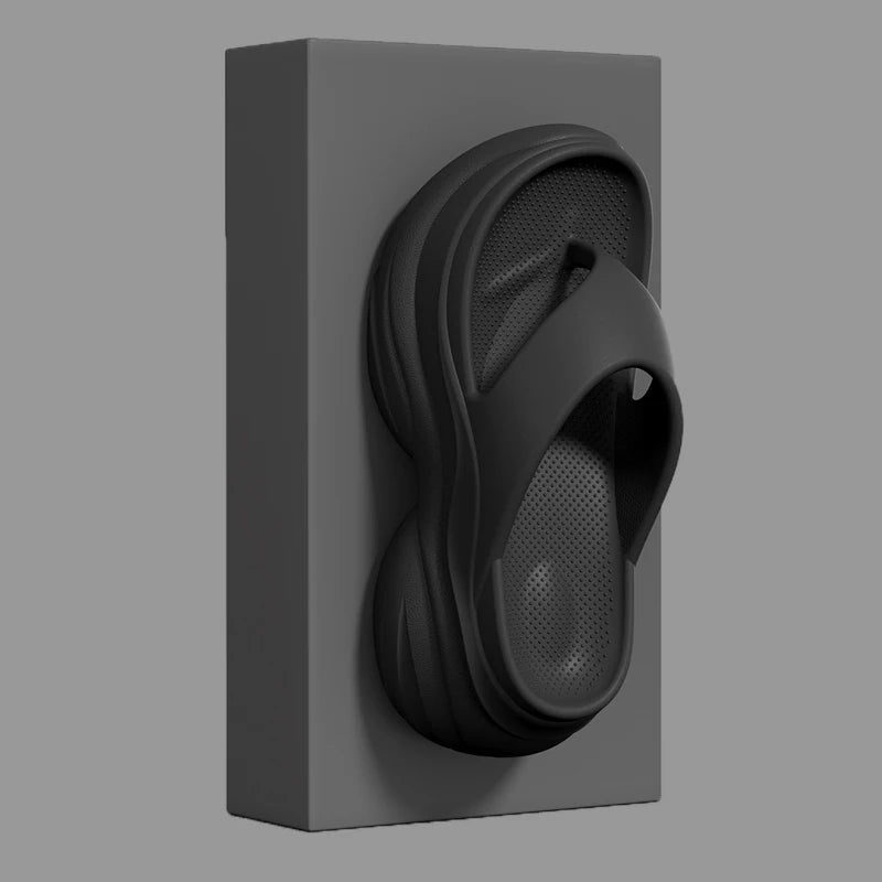 Flip flops with a wavy platform sole and raised toe rim - black