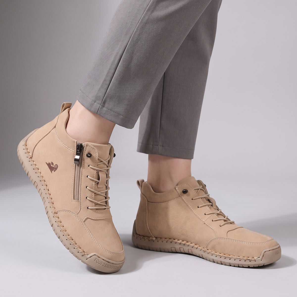 Women's high-top trainers with a side zip, laces and a non-slip sole - view 2