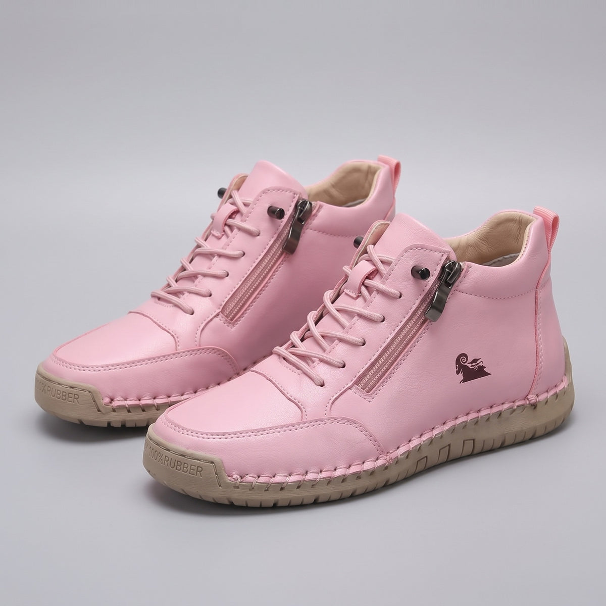 Women's high-top trainers with a side zip, laces and a non-slip sole - pink