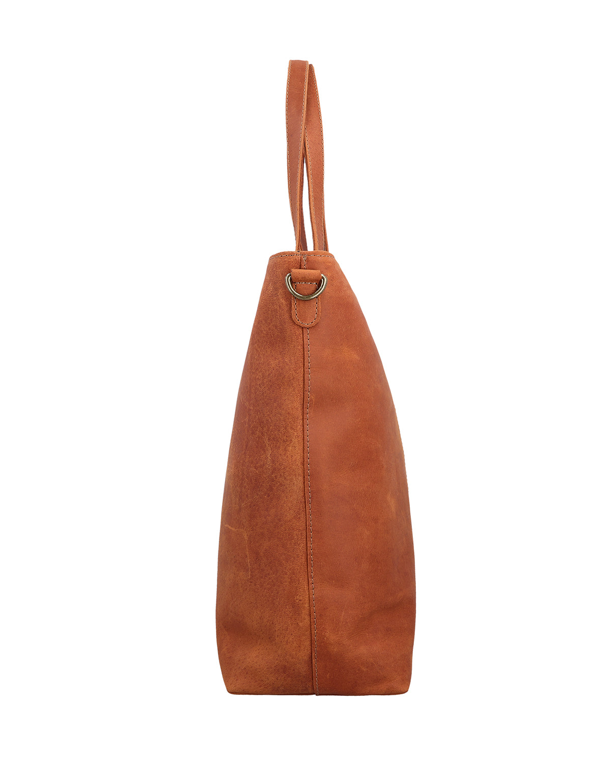 Women's brown leather tote bag with short handles and a detachable shoulder strap