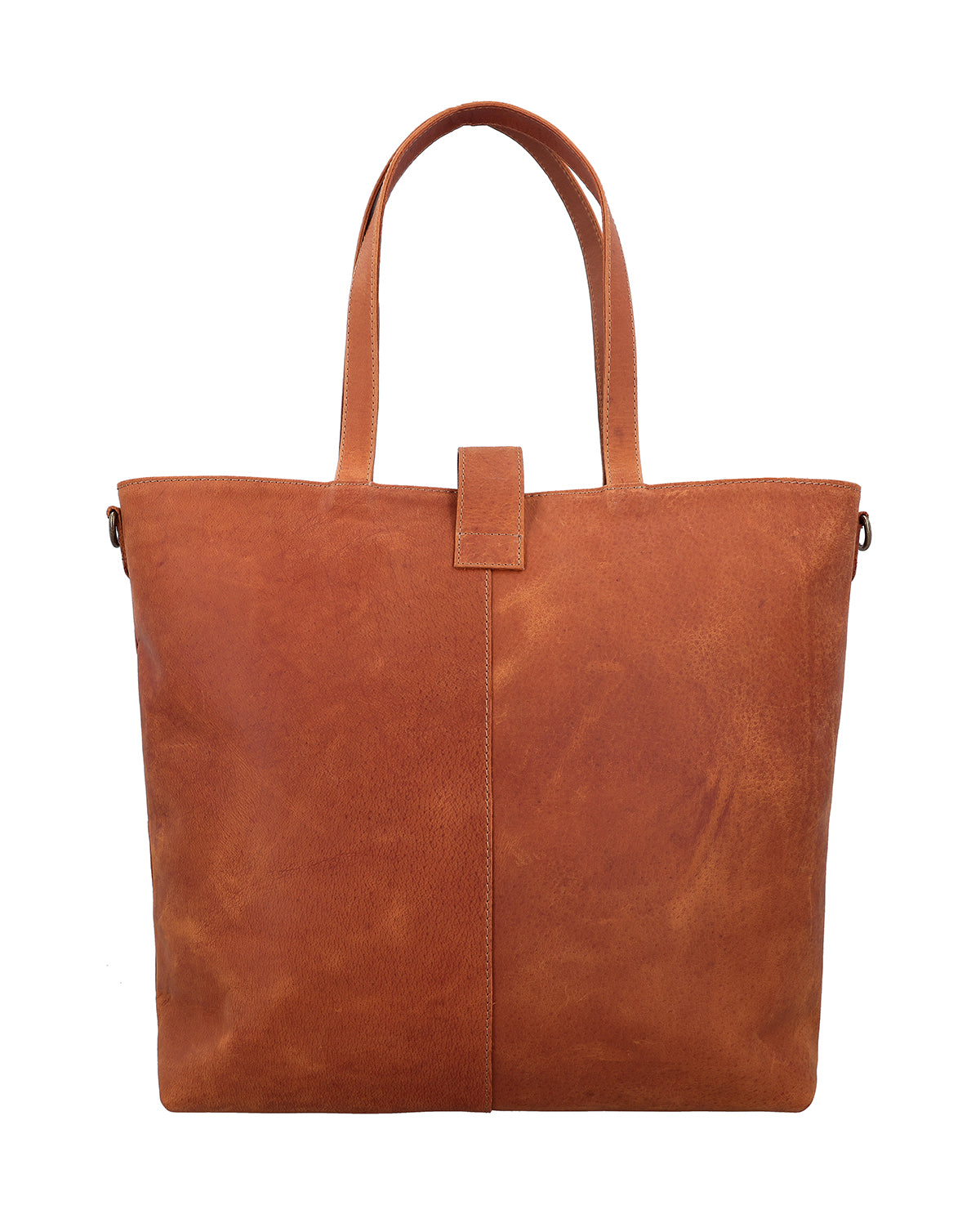 Women's brown leather tote bag with short handles and a detachable shoulder strap