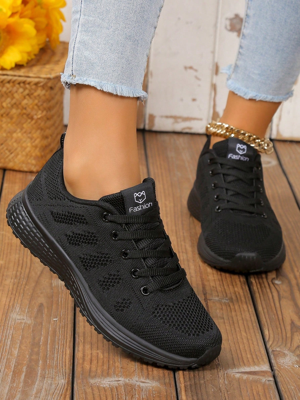 Lightweight lace-up trainers for women with openwork knit upper, soft tongue and EVA sole - view 3