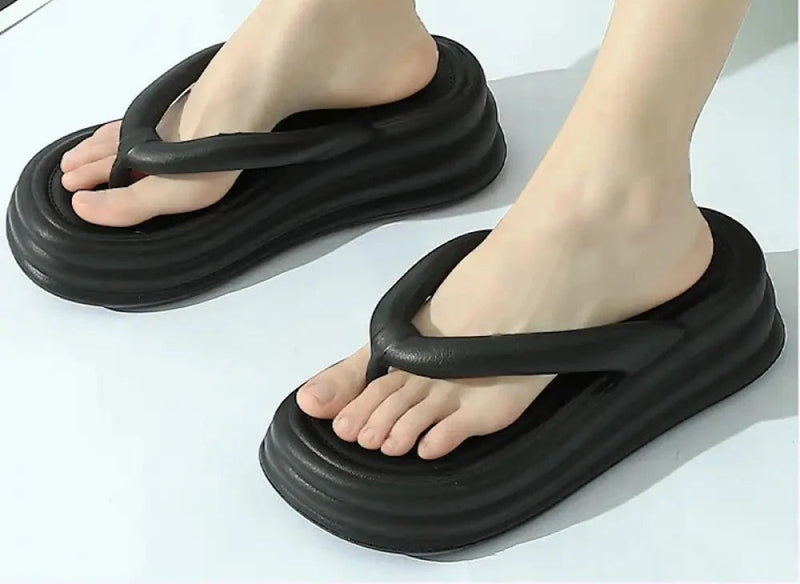 Platform flip flops in EVA with thick sole and wide straps - view 2