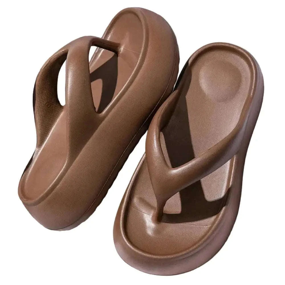 Platform flip flops in EVA with high sole, wide straps and hollowed footbed - brown