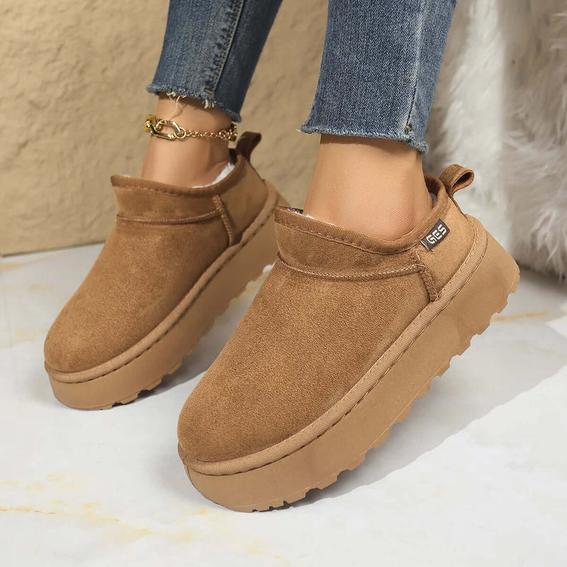 Women's platform slipper booties in suede look with plush lining and heel tab - view 2