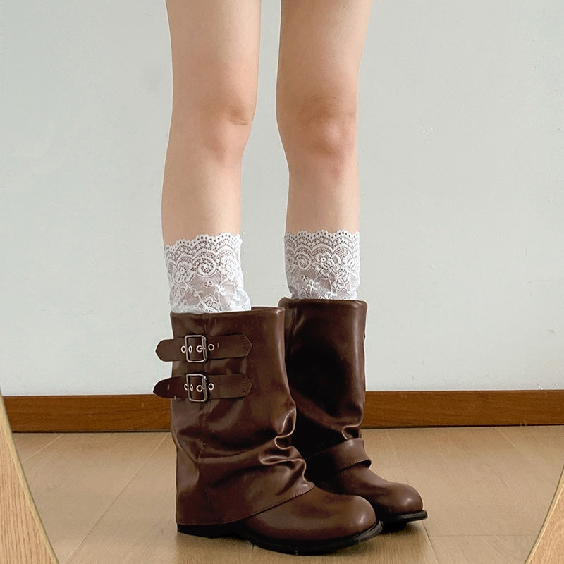 Women's slouch ankle boots in PU leather with two buckle straps and a ruched shaft - view 6