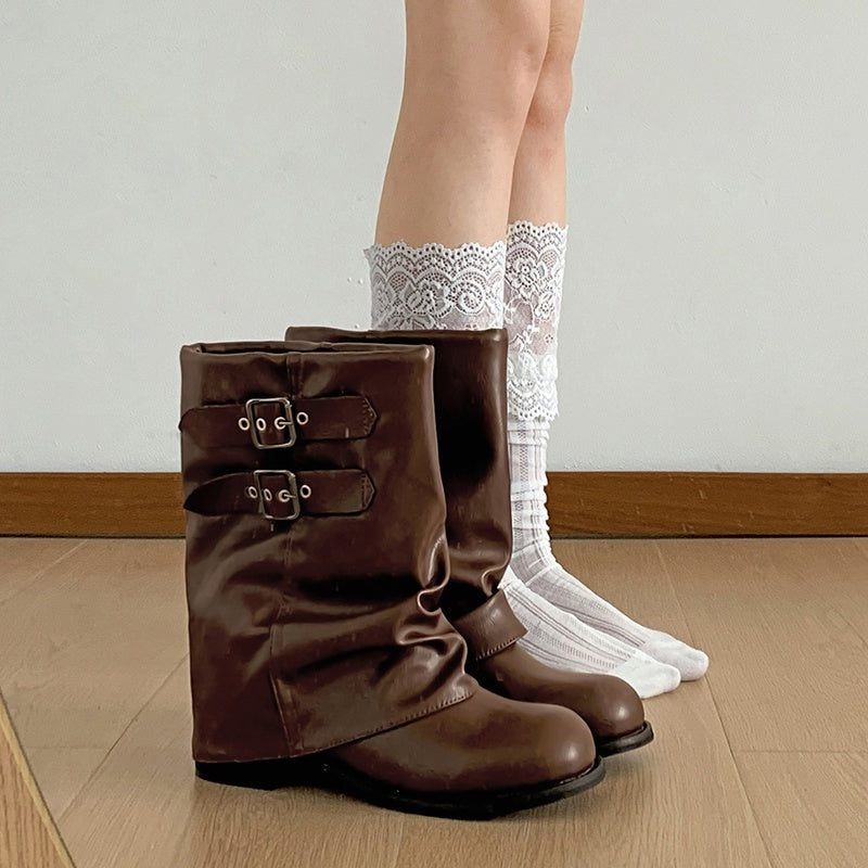 Women's slouch ankle boots in PU leather with two buckle straps and a ruched shaft - view 9