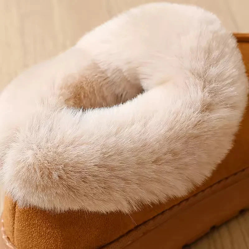 Women's short snow boots in suede look with wide plush collar and thick platform sole - view 9