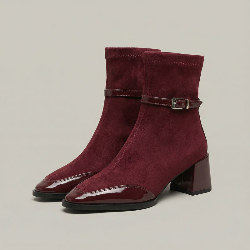 Women's square-toe ankle boots with a block heel and buckle strap - view 2