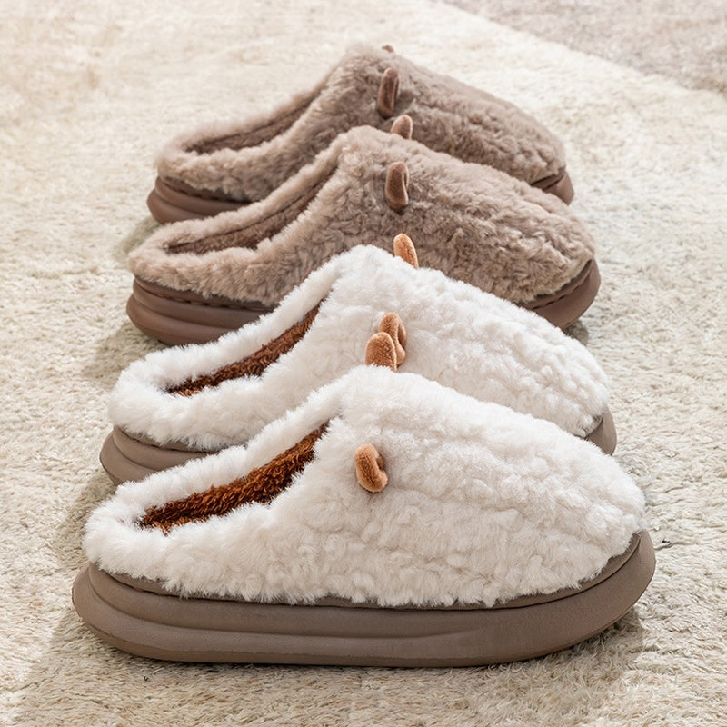 Teddy slippers for women with two little ears on the toe, plush lining and thick sole - view 6